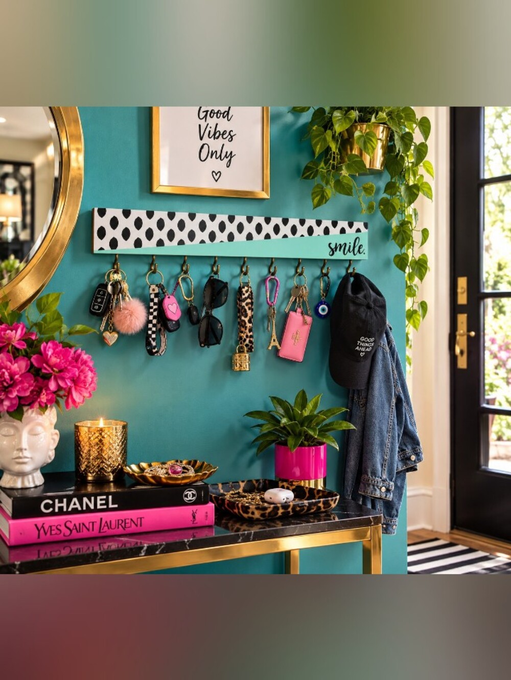 Smile Wall Hook Rack in Mint and Black